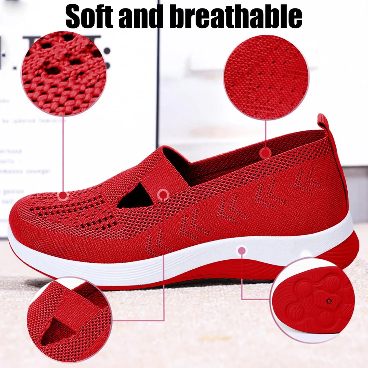 Orthopedic Shoes for Women Breathable Soft Walking Shoe Shoes Arch Support Slip On Sneakers Comfort Work Sneakers Woven Mesh Up Casual Running Going Out Flat Sneaker