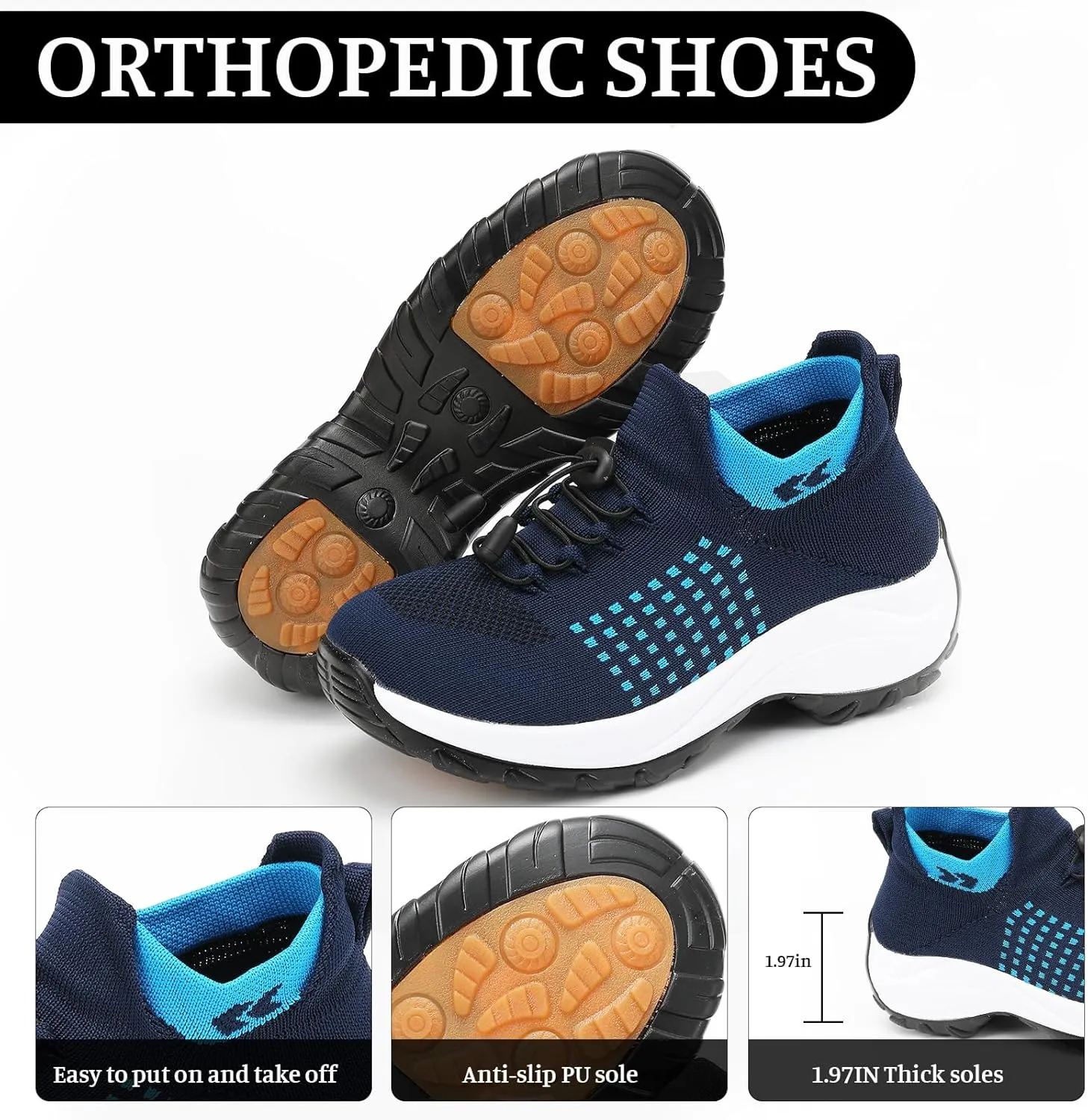 Orthopedic Shoes for Women Slip On Trainers Comfortwear Ortho Stretch Cushion Shoes Walking Shoe Modern Jazz Dance Sneakers Wedge Running Footwear Casual Platform Loafers Thick Bottom