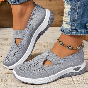Orthopedic Shoes for Women Woven 2025 Slip on Arch Support Walking Shoes Breathable Soft Knitted Fabric Mesh Sneakers Casual Running Sneakers Low Top Work for Indoor Outdoor