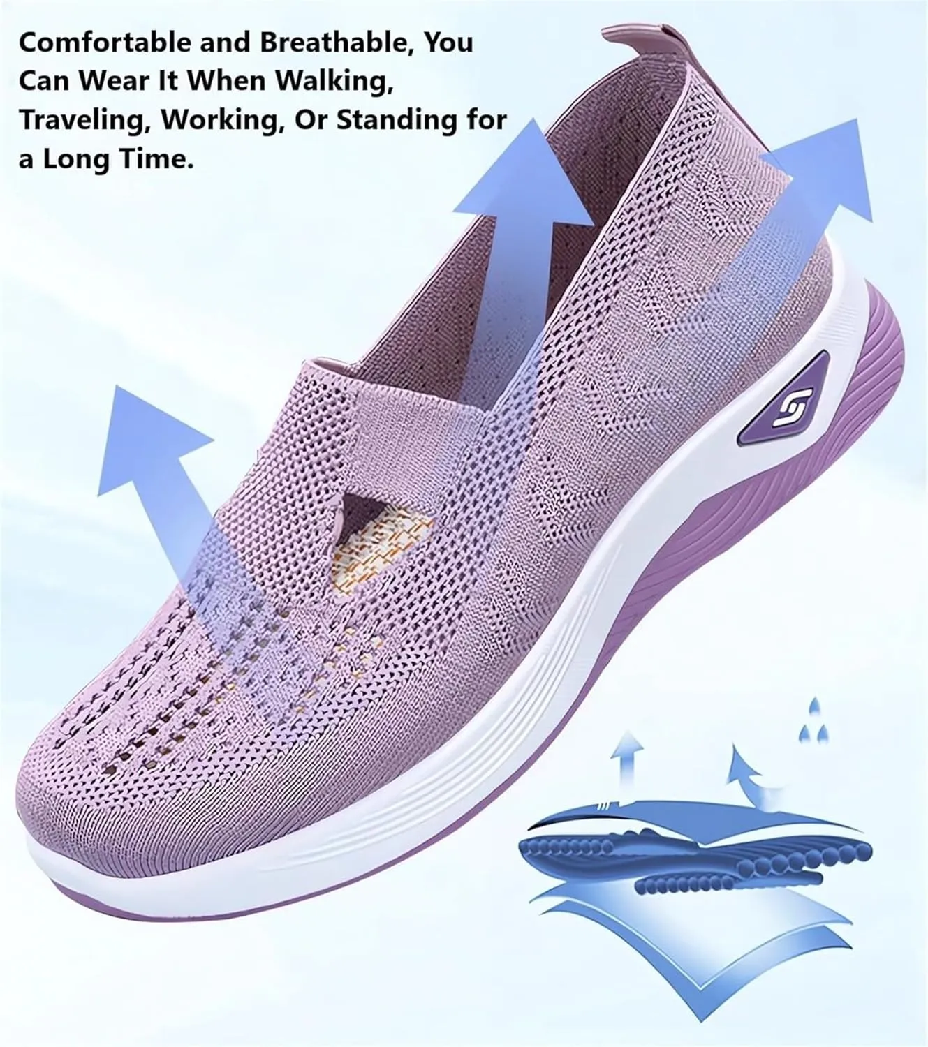 Orthopedic Walking Shoes for Women Slip on Diabetic Shoes Hands Free Slip-ins Shoe, Breathable Mesh Knitted Orthowalk Sneakers Neuropathy Plantar Fasciitis Comfort Wear Orthowear Shoe
