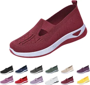Orthowalkway Womens Shoes Orthopedic Arch Support Breathable Flying Woven Sneakers Casual Comfort Wear Slip On Sneaker