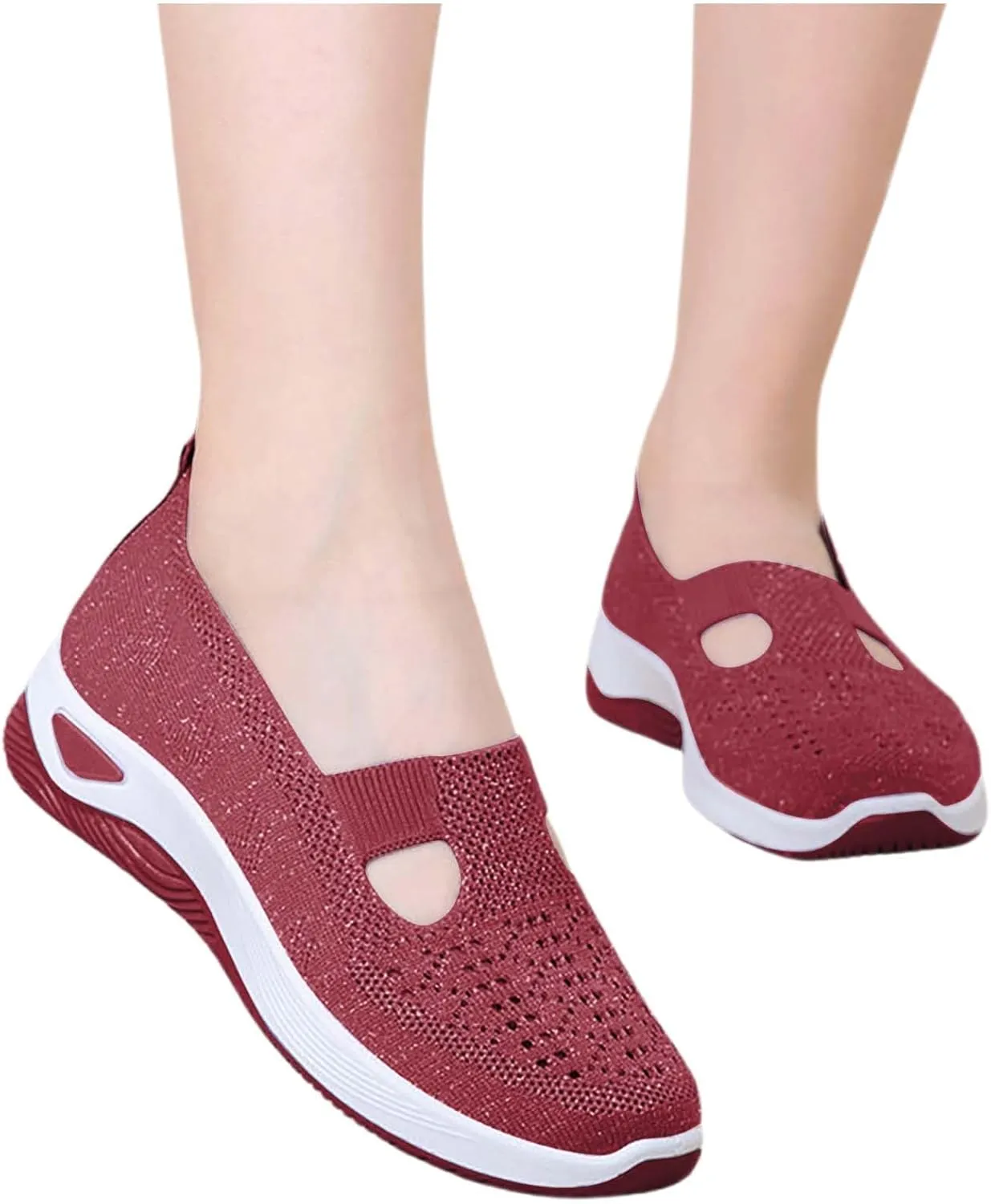 Orthowalkway Womens Shoes Orthopedic Arch Support Breathable Flying Woven Sneakers Casual Comfort Wear Slip On Sneaker