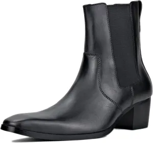 OSSTONE Men Chelsea Ankle Boots Leather Chukka Boots Heel Retro Dress Boots JY038-US