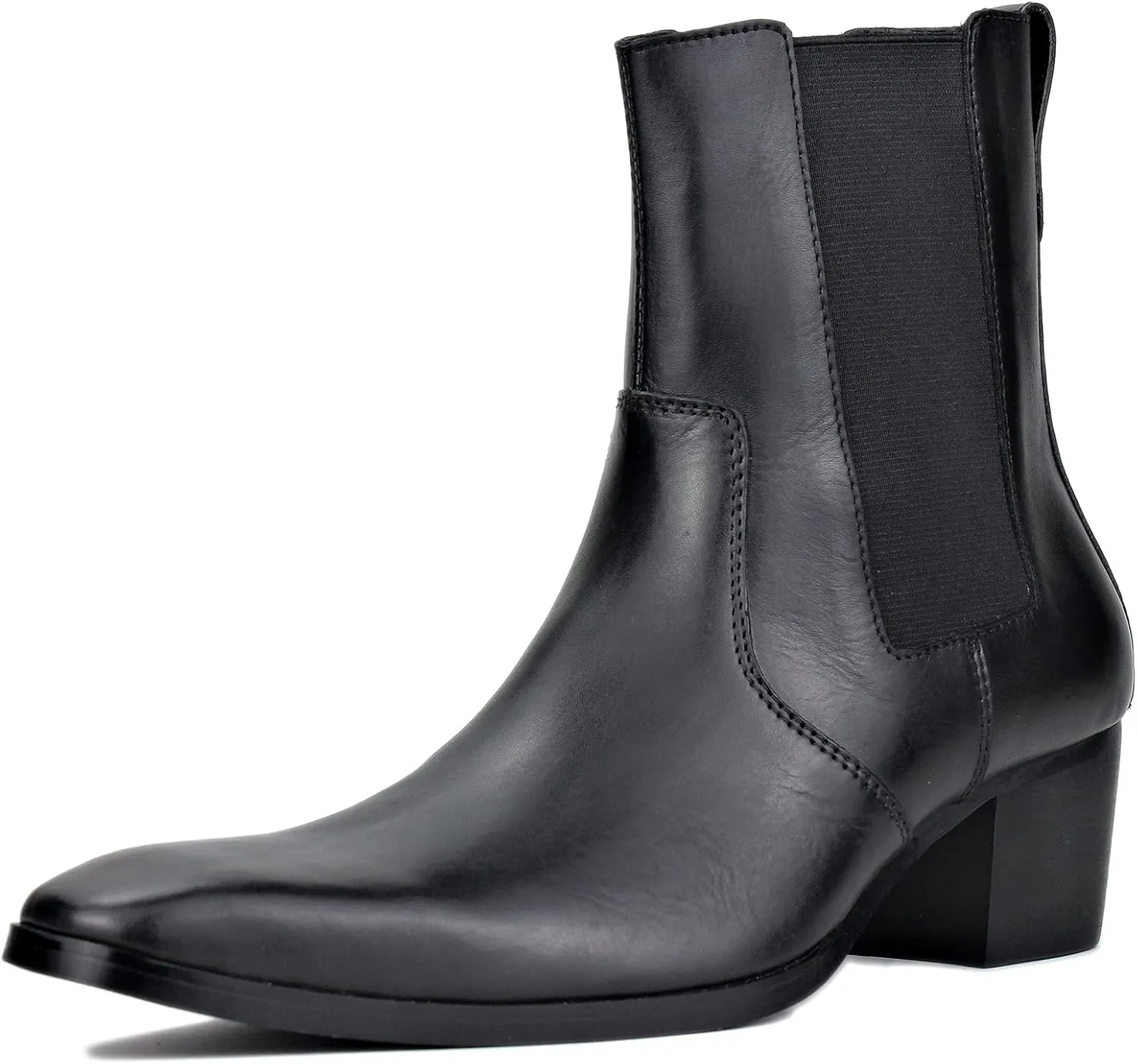 OSSTONE Men Chelsea Ankle Boots Leather Chukka Boots Heel Retro Dress Boots JY038-US