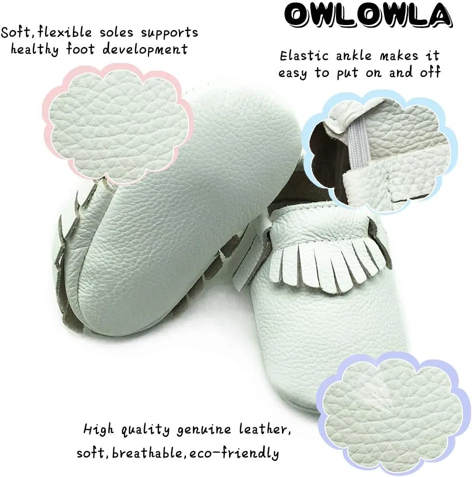 OWLOWLA Baby Moccasins Soft Sole Leather Baby Shoes Infant Toddler Pre-Walker Shoes Baby Boy Girl
