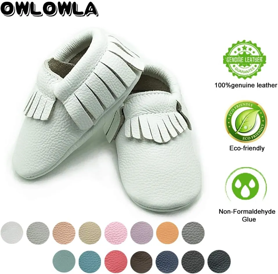 OWLOWLA Baby Moccasins Soft Sole Leather Baby Shoes Infant Toddler Pre-Walker Shoes Baby Boy Girl