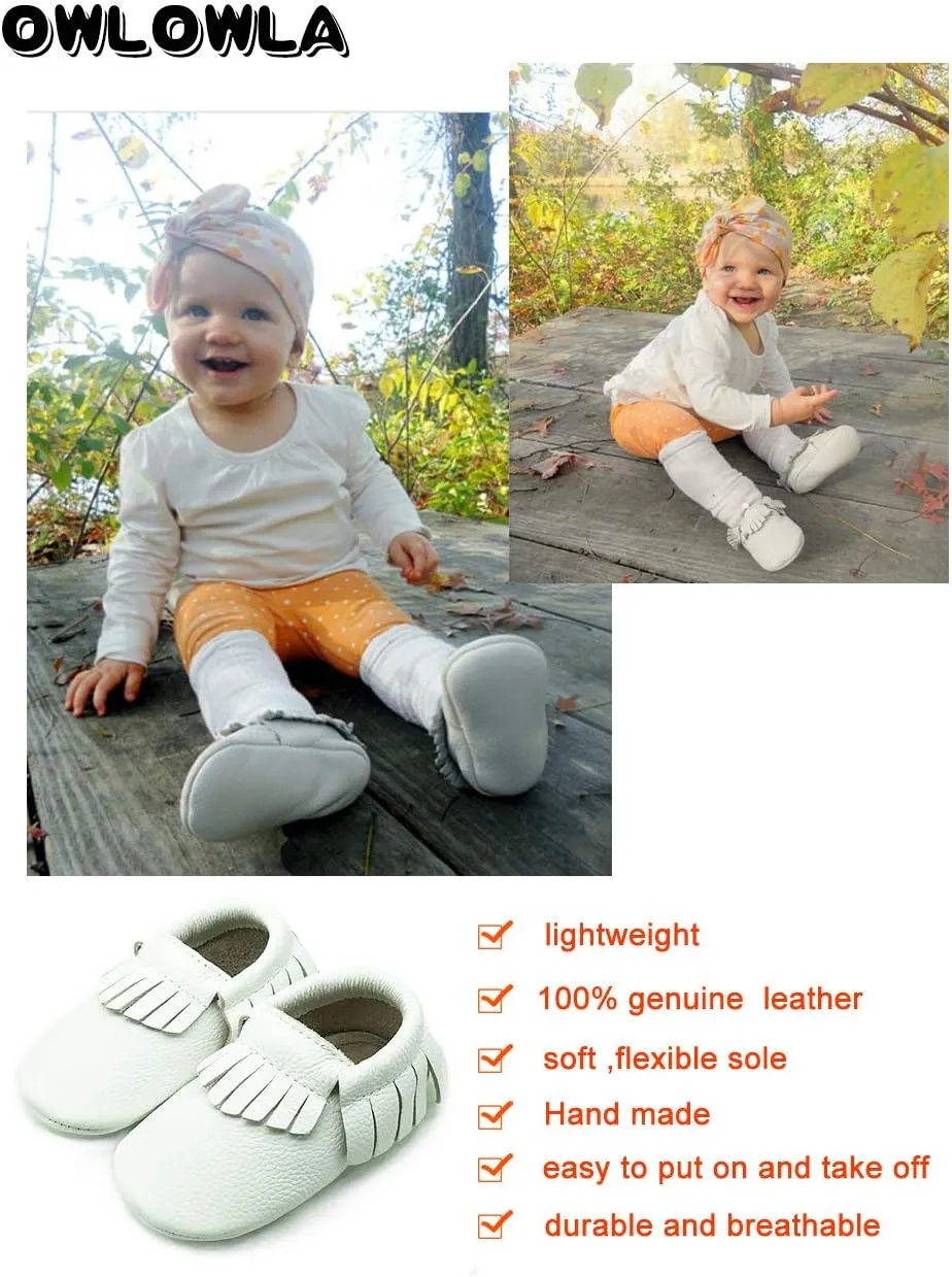 OWLOWLA Baby Moccasins Soft Sole Leather Baby Shoes Infant Toddler Pre-Walker Shoes Baby Boy Girl