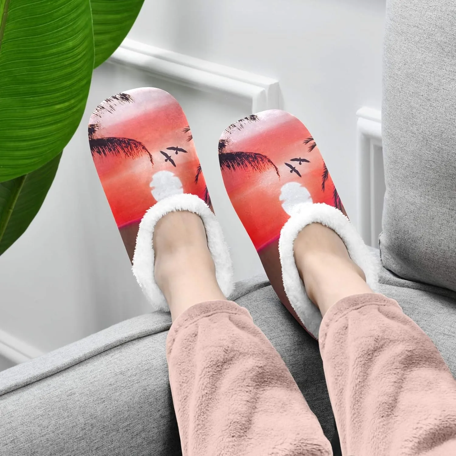 Oyihfvs Unisex Fuzzy House Slippers Memory Foam Warm Slip Shoes Fur Lining M-XXL