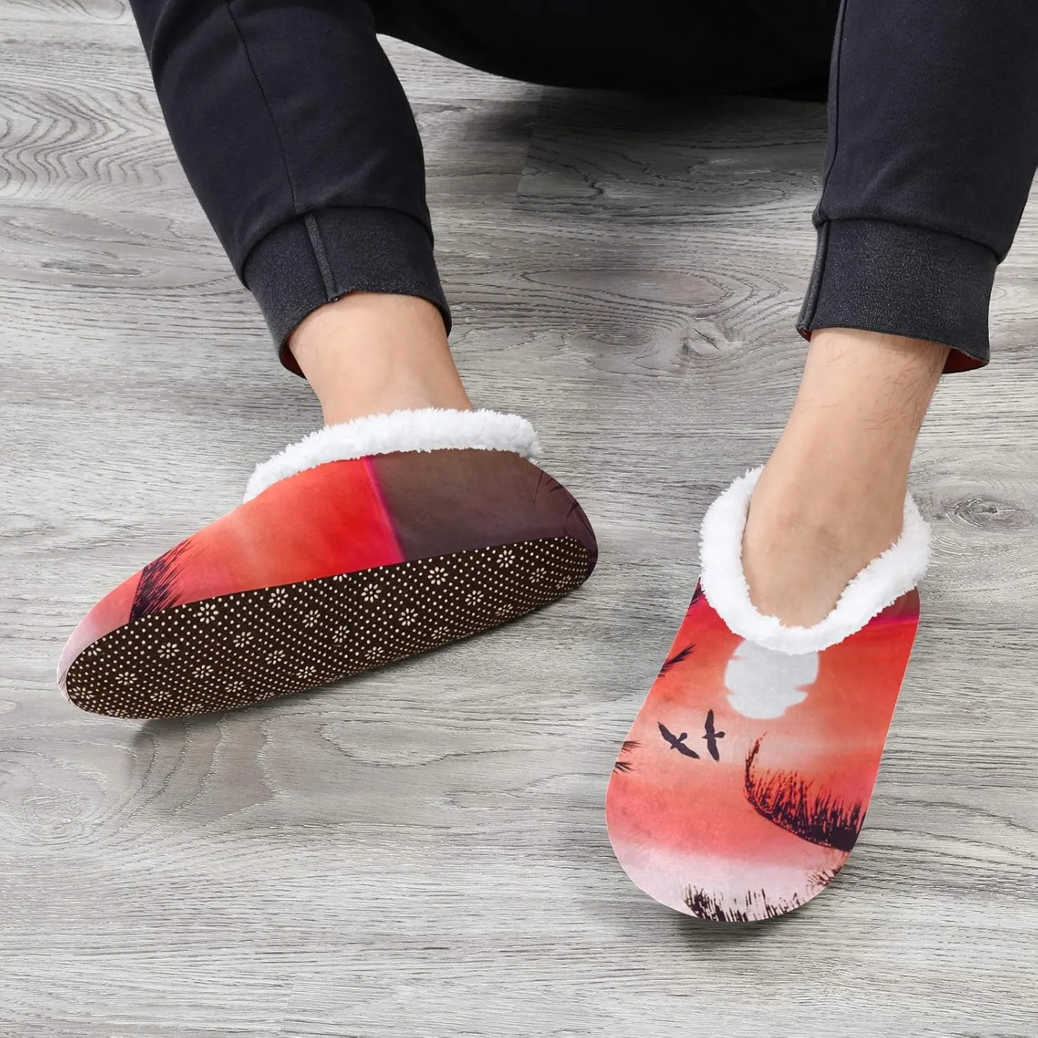 Oyihfvs Unisex Fuzzy House Slippers Memory Foam Warm Slip Shoes Fur Lining M-XXL
