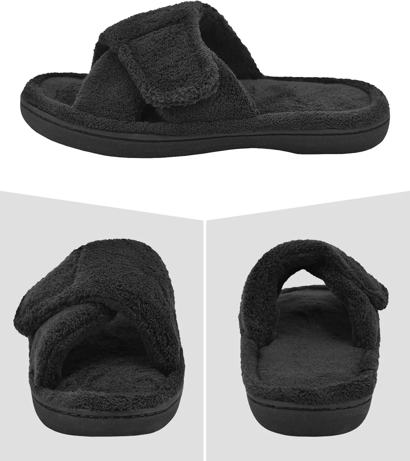 Panda Bros Women's Adjustable Slippers, Diabetic Slippers for Women Memory Foam, Open Toe Swollen Feet Slippers Bedroom House Indoor Outdoor Shoes with Rubber Sole