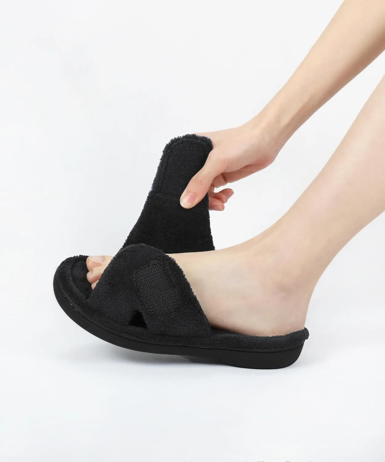 Panda Bros Women's Adjustable Slippers, Diabetic Slippers for Women Memory Foam, Open Toe Swollen Feet Slippers Bedroom House Indoor Outdoor Shoes with Rubber Sole