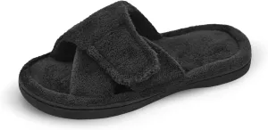 Panda Bros Women's Adjustable Slippers, Diabetic Slippers for Women Memory Foam, Open Toe Swollen Feet Slippers Bedroom House Indoor Outdoor Shoes with Rubber Sole