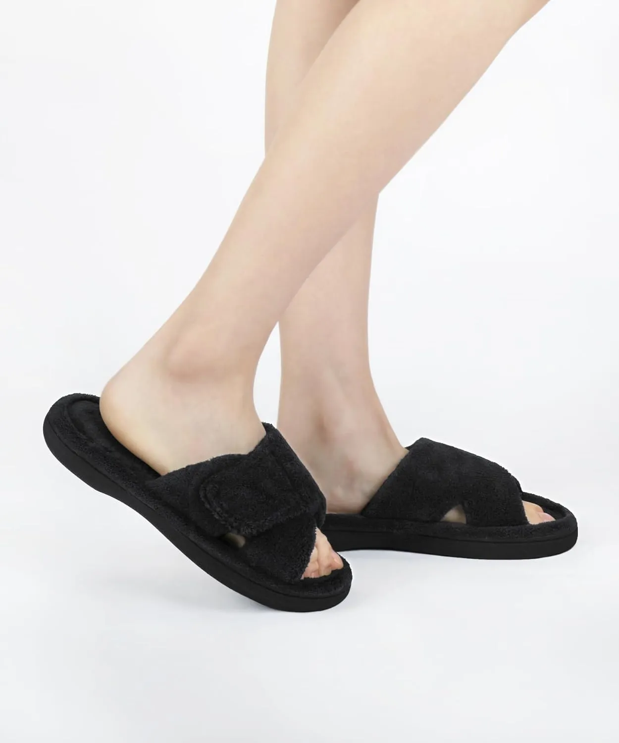 Panda Bros Women's Adjustable Slippers, Diabetic Slippers for Women Memory Foam, Open Toe Swollen Feet Slippers Bedroom House Indoor Outdoor Shoes with Rubber Sole