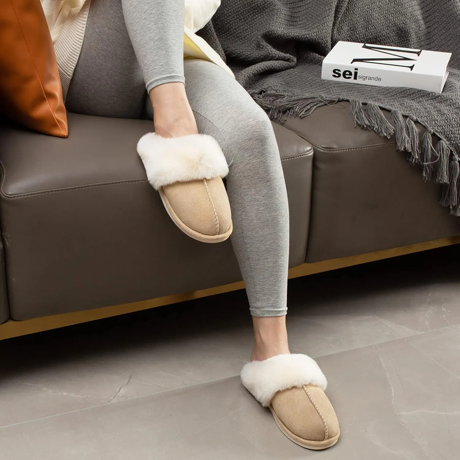 Parlovable Women Slippers with Memory Foam, Fuzzy Warm Bedroom House Shoes, Fluffy Winter Indoor Outdoor Anti-Skid Sole