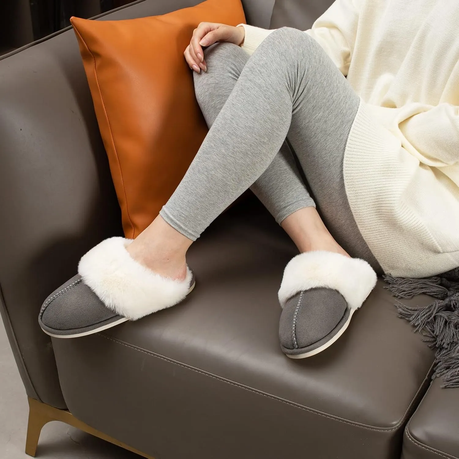 Parlovable Women Slippers with Memory Foam, Fuzzy Warm Bedroom House Shoes, Fluffy Winter Indoor Outdoor Anti-Skid Sole