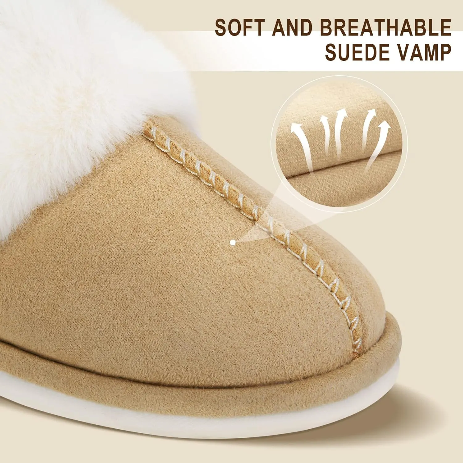 Parlovable Women Slippers with Memory Foam, Fuzzy Warm Bedroom House Shoes, Fluffy Winter Indoor Outdoor Anti-Skid Sole
