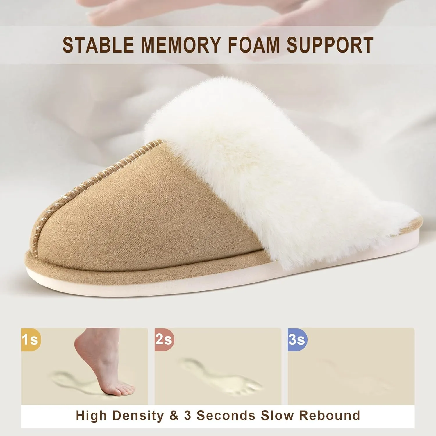 Parlovable Women Slippers with Memory Foam, Fuzzy Warm Bedroom House Shoes, Fluffy Winter Indoor Outdoor Anti-Skid Sole