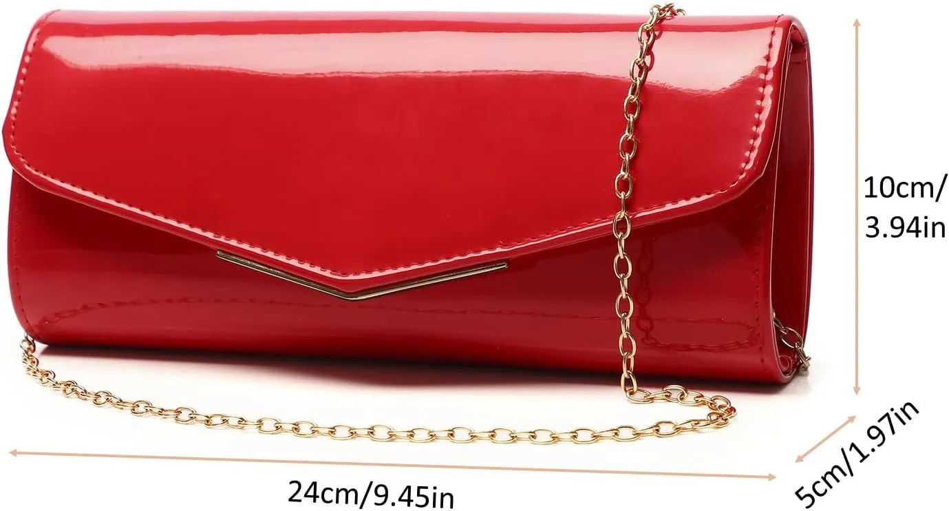 Patent Leather Envelope Clutch Womens Evening Handbag Stylish Crossbody Shoulder Bag Purse for Christmas Wedding Party Prom
