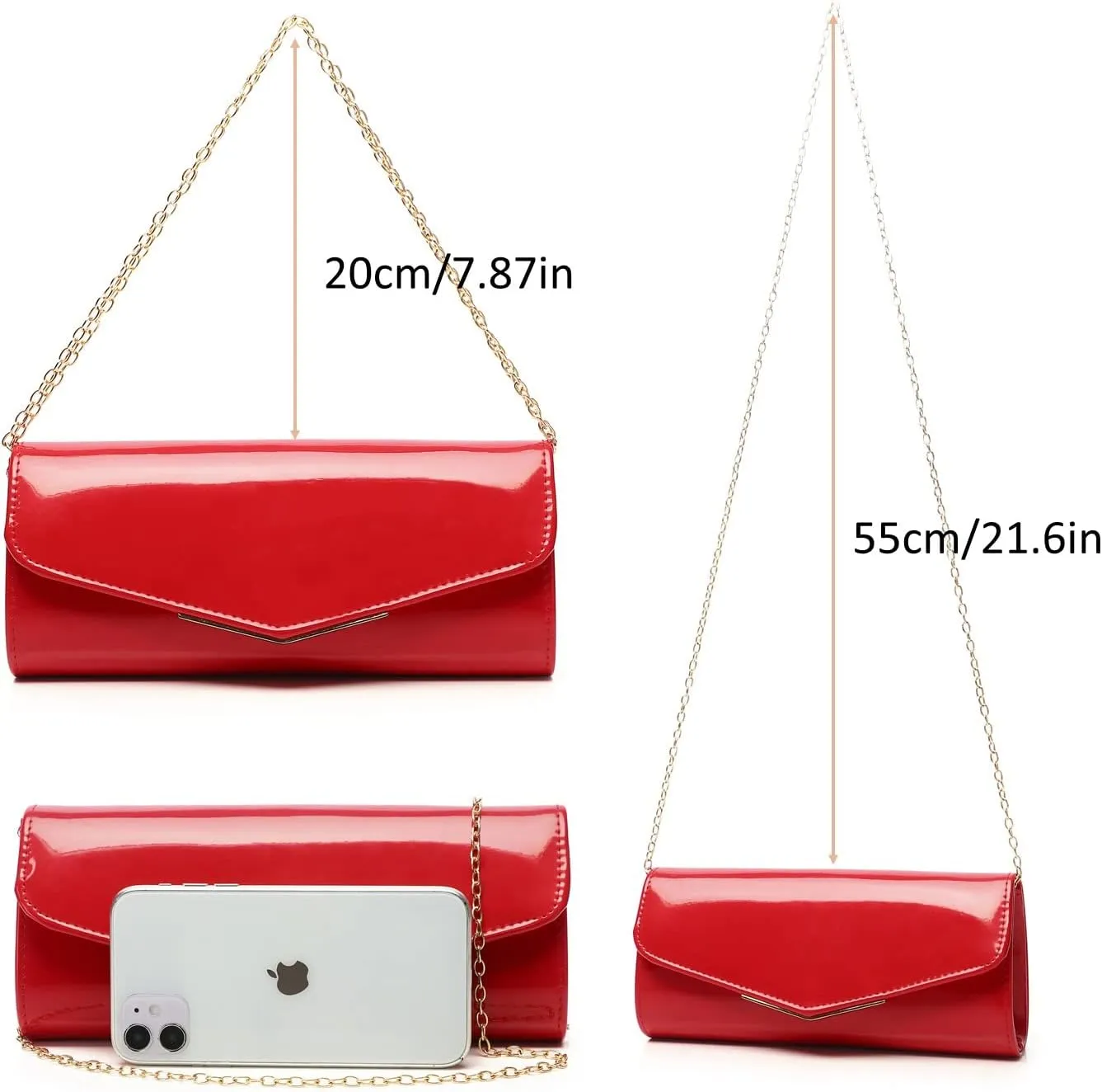 Patent Leather Envelope Clutch Womens Evening Handbag Stylish Crossbody Shoulder Bag Purse for Christmas Wedding Party Prom