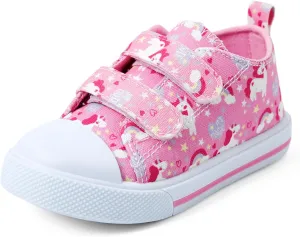 PATPAT Toddler Little Girls Canvas Sneakers Hook and Loop Kids Soft Walking Shoes