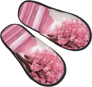 Pink cherry blossom staircase Printed Slippers Cozy Indoor Slide Unisex House Slippers Soft Plush Slip-on Slippers