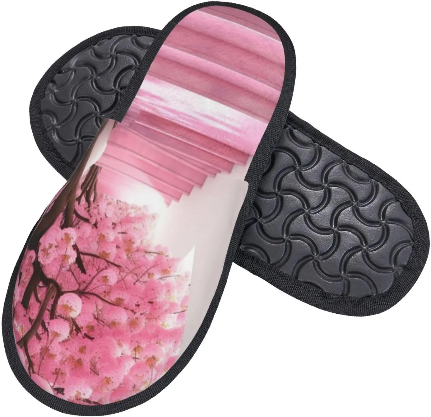 Pink cherry blossom staircase Printed Slippers Cozy Indoor Slide Unisex House Slippers Soft Plush Slip-on Slippers