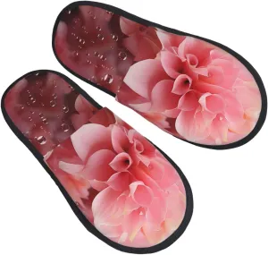 Pink Petals Furry House Slippers for Women Men Soft Fuzzy Slippers Indoor Casual Plush House Shoes Large