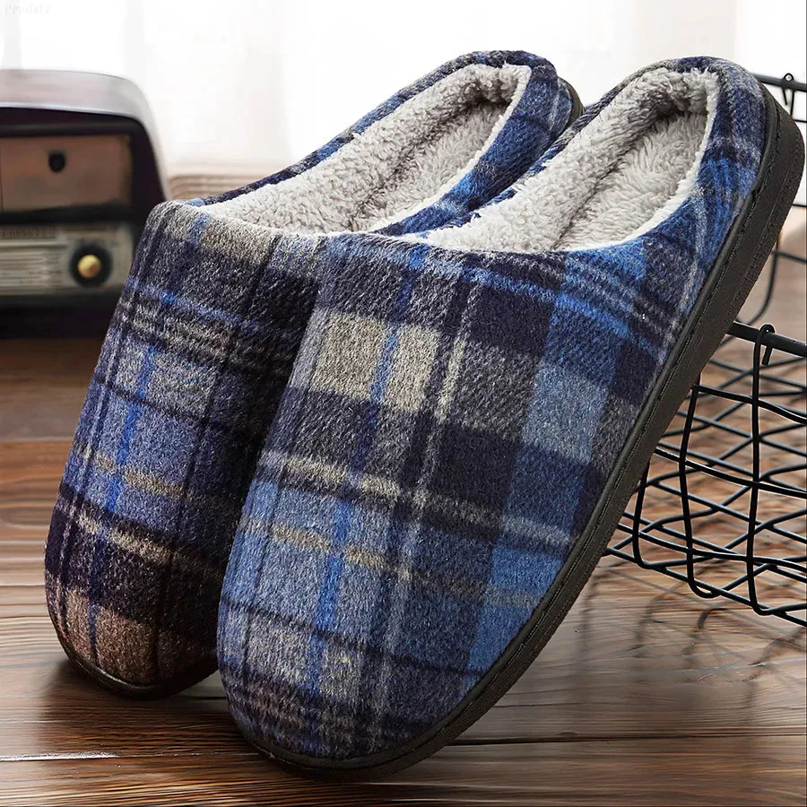 Plaid Men's Memory Foam Slippers