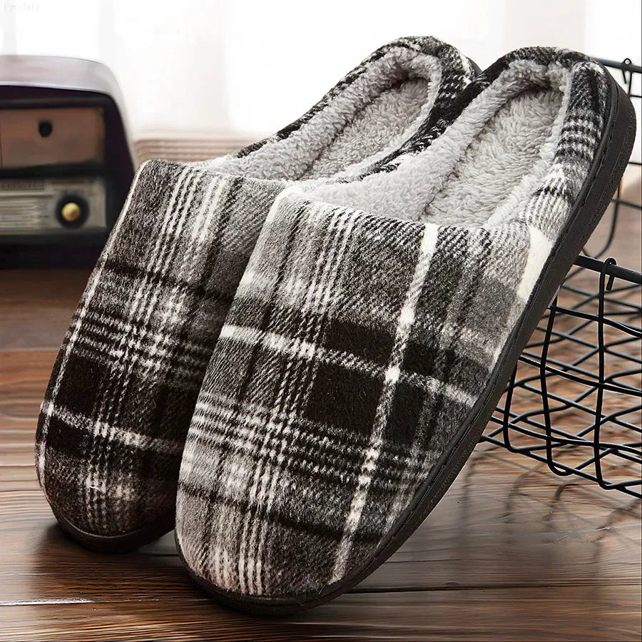 Plaid Men's Memory Foam Slippers