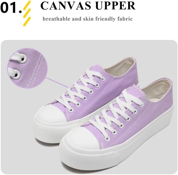 Platform Sneakers for Women Men Low Top Canvas Shoes for Women Classic Lace Up Canvas Platform Shoes Casual Tennis Walking Sneakers