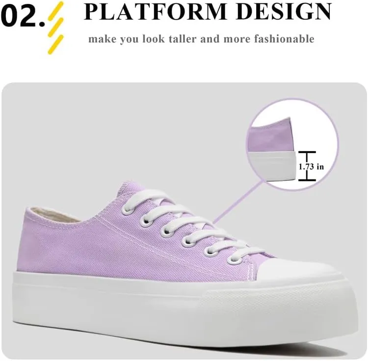 Platform Sneakers for Women Men Low Top Canvas Shoes for Women Classic Lace Up Canvas Platform Shoes Casual Tennis Walking Sneakers