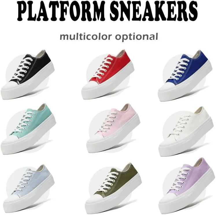 Platform Sneakers for Women Men Low Top Canvas Shoes for Women Classic Lace Up Canvas Platform Shoes Casual Tennis Walking Sneakers