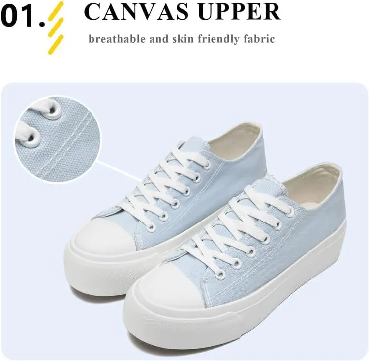 Platform Sneakers for Women Men Low Top Canvas Shoes for Women Classic Lace Up Canvas Platform Shoes Casual Tennis Walking Sneakers