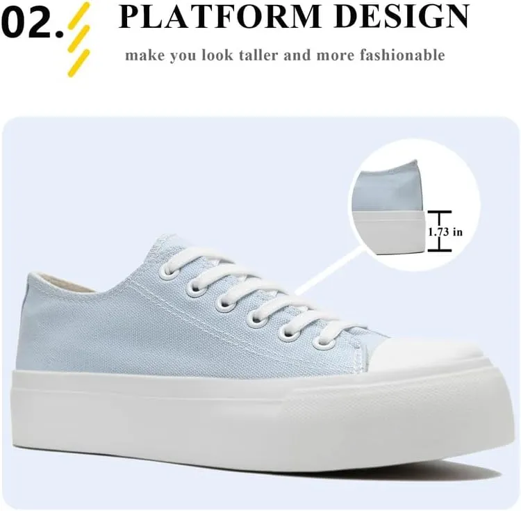 Platform Sneakers for Women Men Low Top Canvas Shoes for Women Classic Lace Up Canvas Platform Shoes Casual Tennis Walking Sneakers