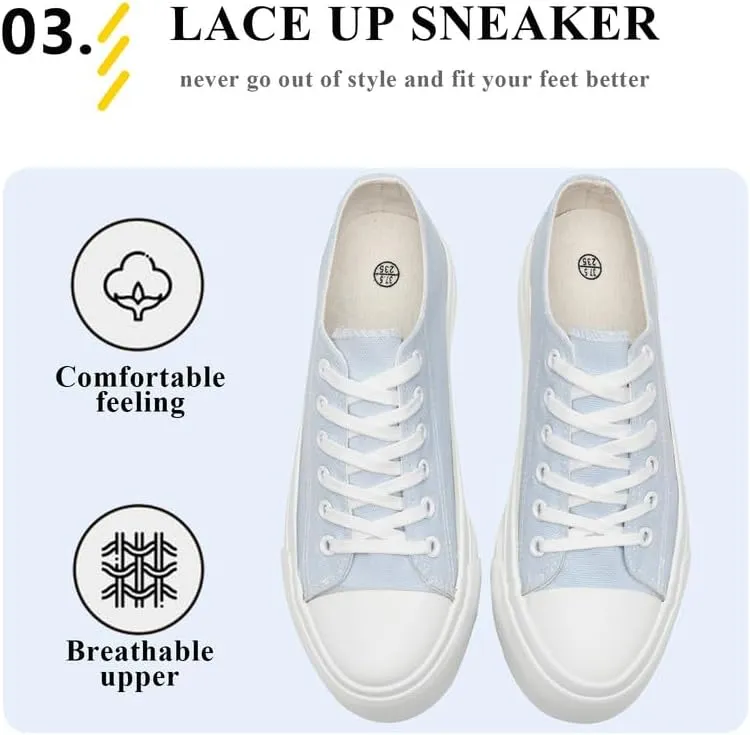 Platform Sneakers for Women Men Low Top Canvas Shoes for Women Classic Lace Up Canvas Platform Shoes Casual Tennis Walking Sneakers
