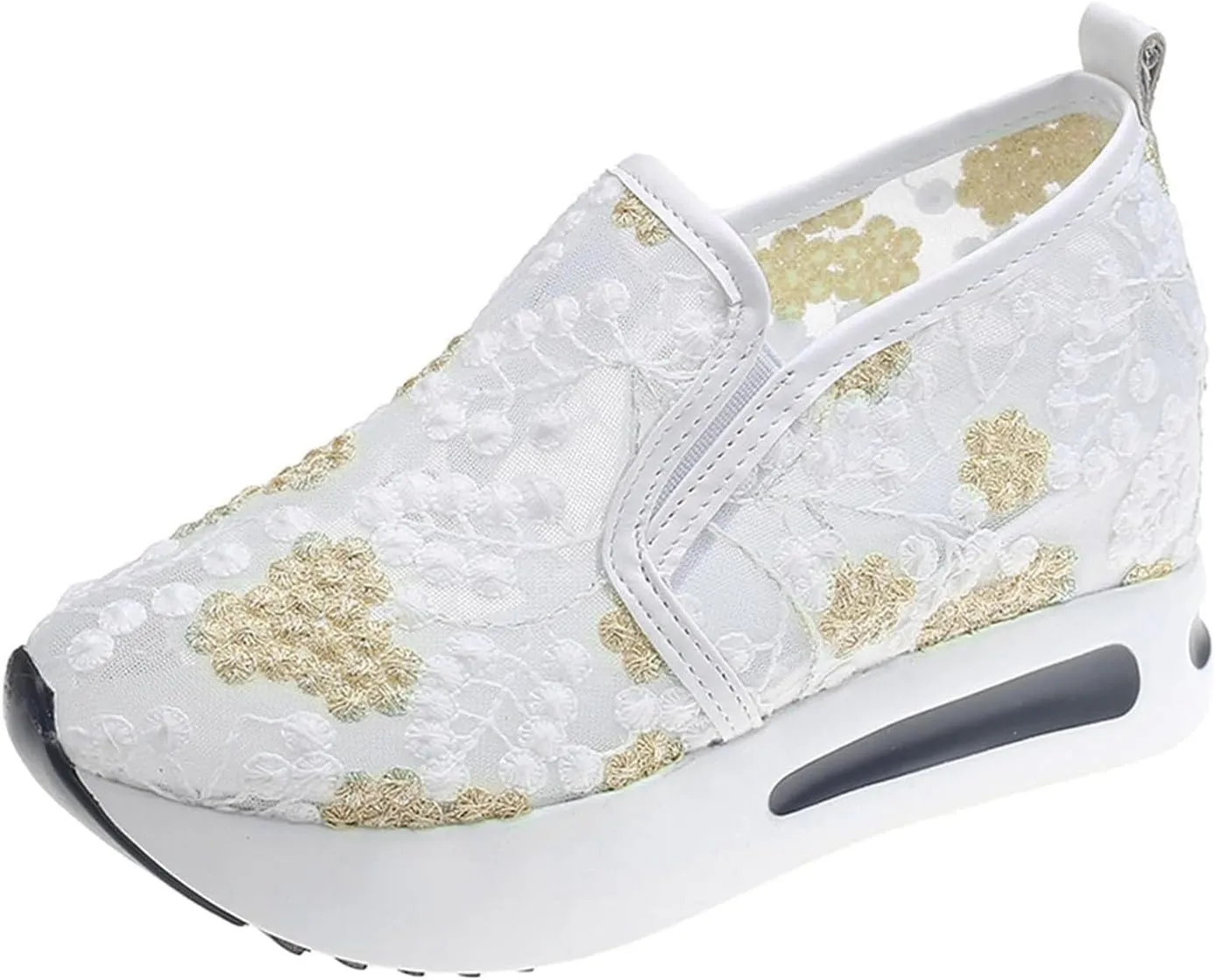 Platform Wedge Sneakers for Women Comfortable Orthopedic Shoes with Arch Support Breathable Mesh Floral Embroidery Sneakers Casual Slip On Shoes Fashion Walking Shoe