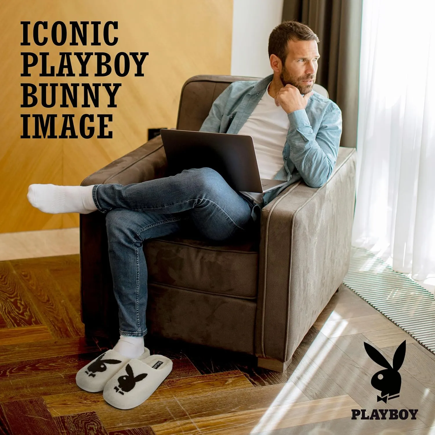 Playboy Mens Slippers Gifts for Men Extra Cozy Fuzzy House Slippers Slip On
