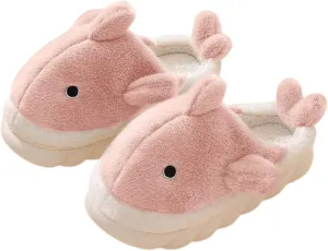 Plush Home Slippers for Men and Women, Cartoon Shark Animal Cotton Slippers, Winter Indoor Warm Soft and Comfortable Thick-soled Shoes