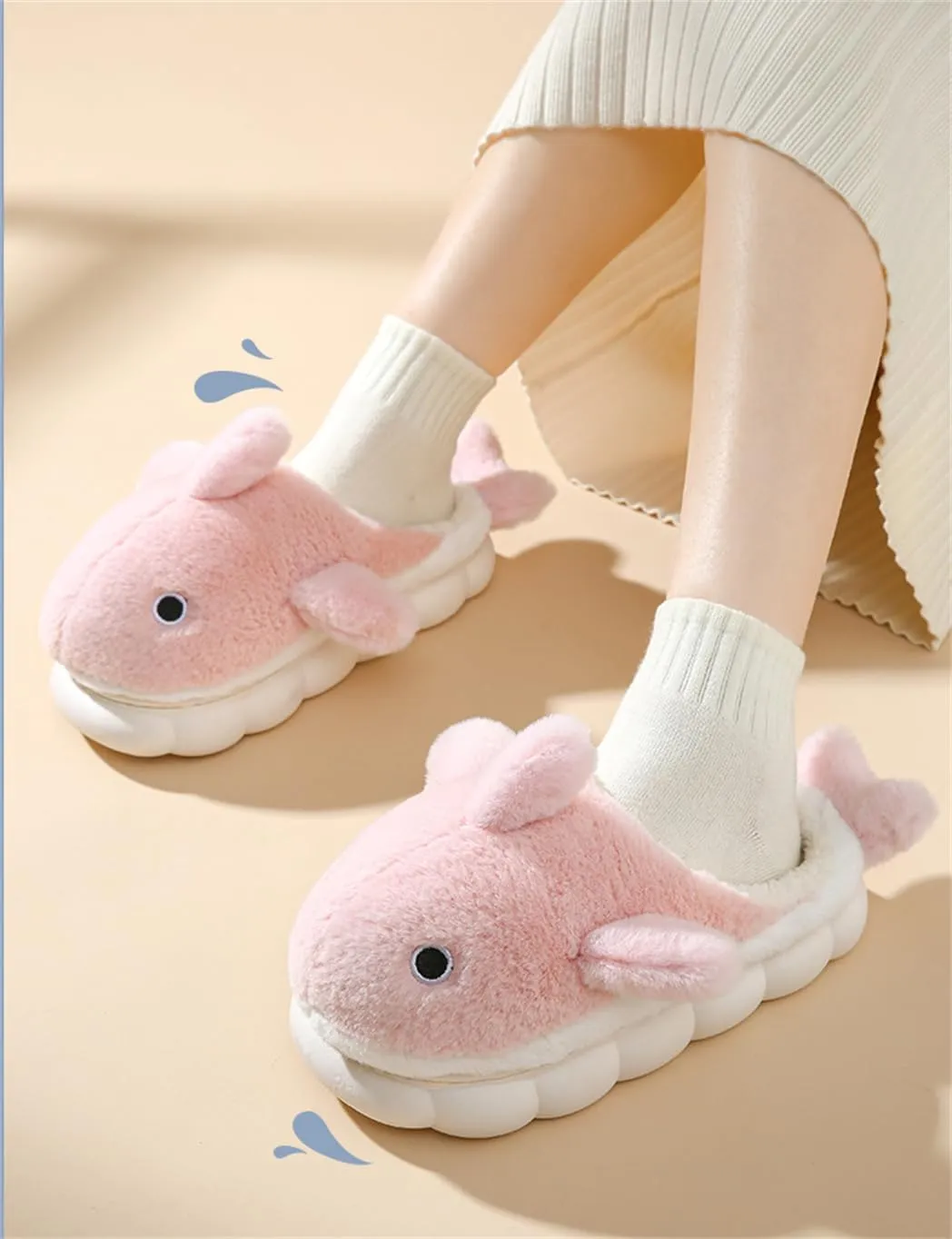 Plush Home Slippers for Men and Women, Cartoon Shark Animal Cotton Slippers, Winter Indoor Warm Soft and Comfortable Thick-soled Shoes