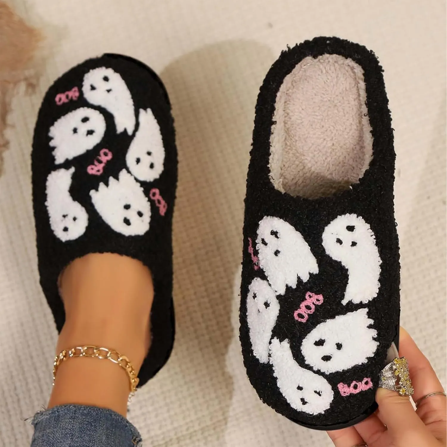 Plush Slippers for Women and Men - Cozy Indoor Slip-On House Shoes - Soft Winter Cotton Slippers with Cute Designs