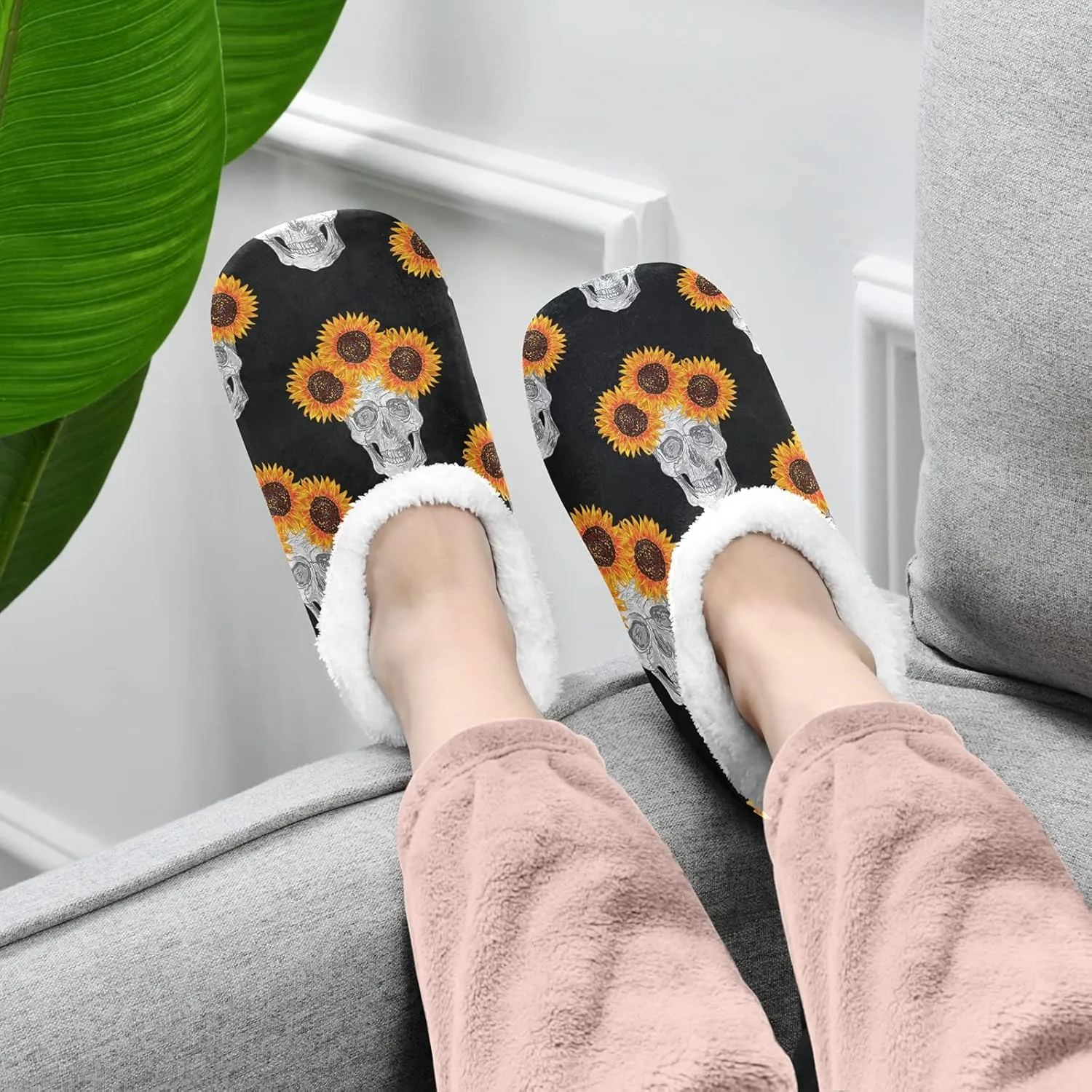 Poeticcity Unisex Fuzzy House Slippers, Warm Fur Lining Shoes, Non-Slip Memory Foam Slippers M-XXL