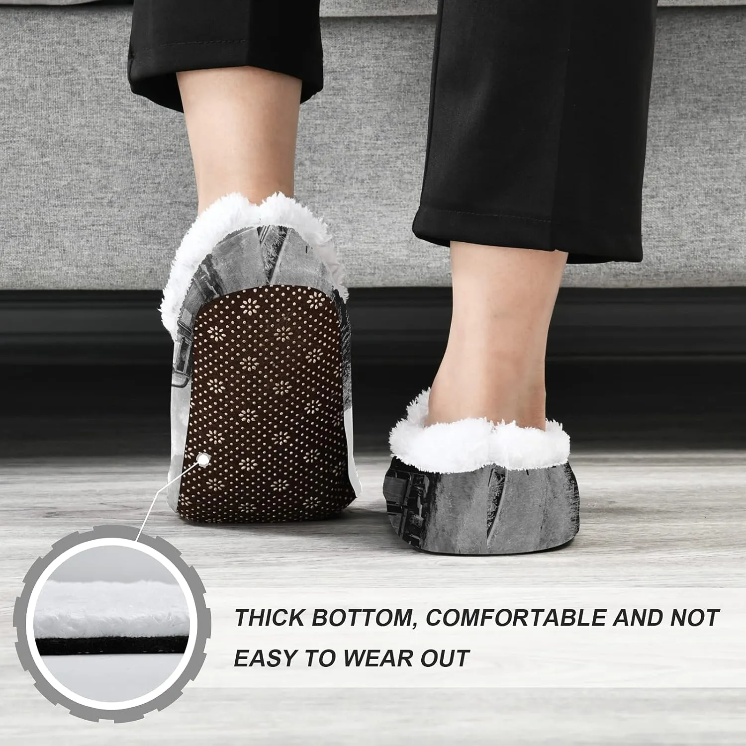 Poeticcity Unisex Fuzzy House Slippers, Warm Fur Lining Shoes, Non-Slip Memory Foam Slippers M-XXL