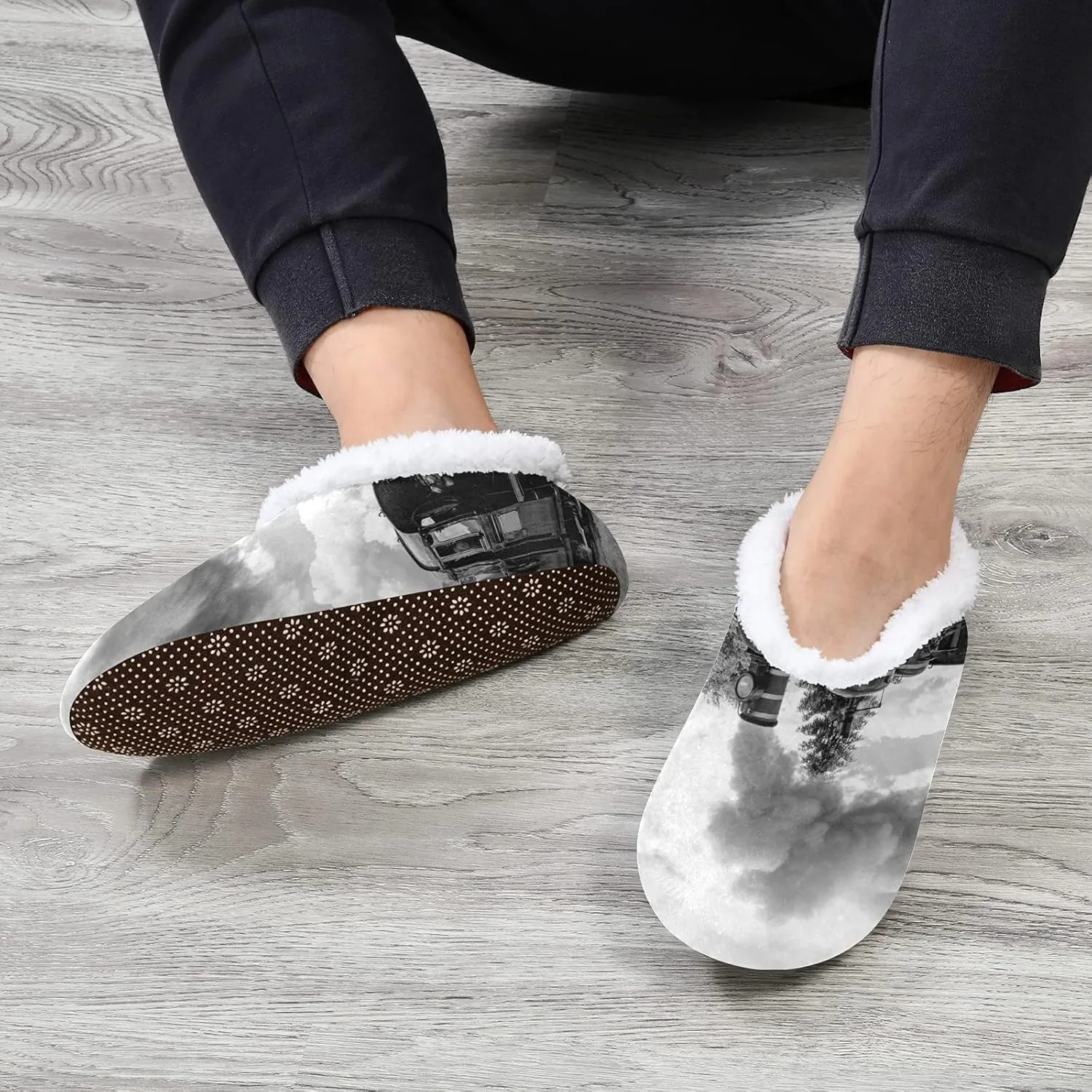 Poeticcity Unisex Fuzzy House Slippers, Warm Fur Lining Shoes, Non-Slip Memory Foam Slippers M-XXL