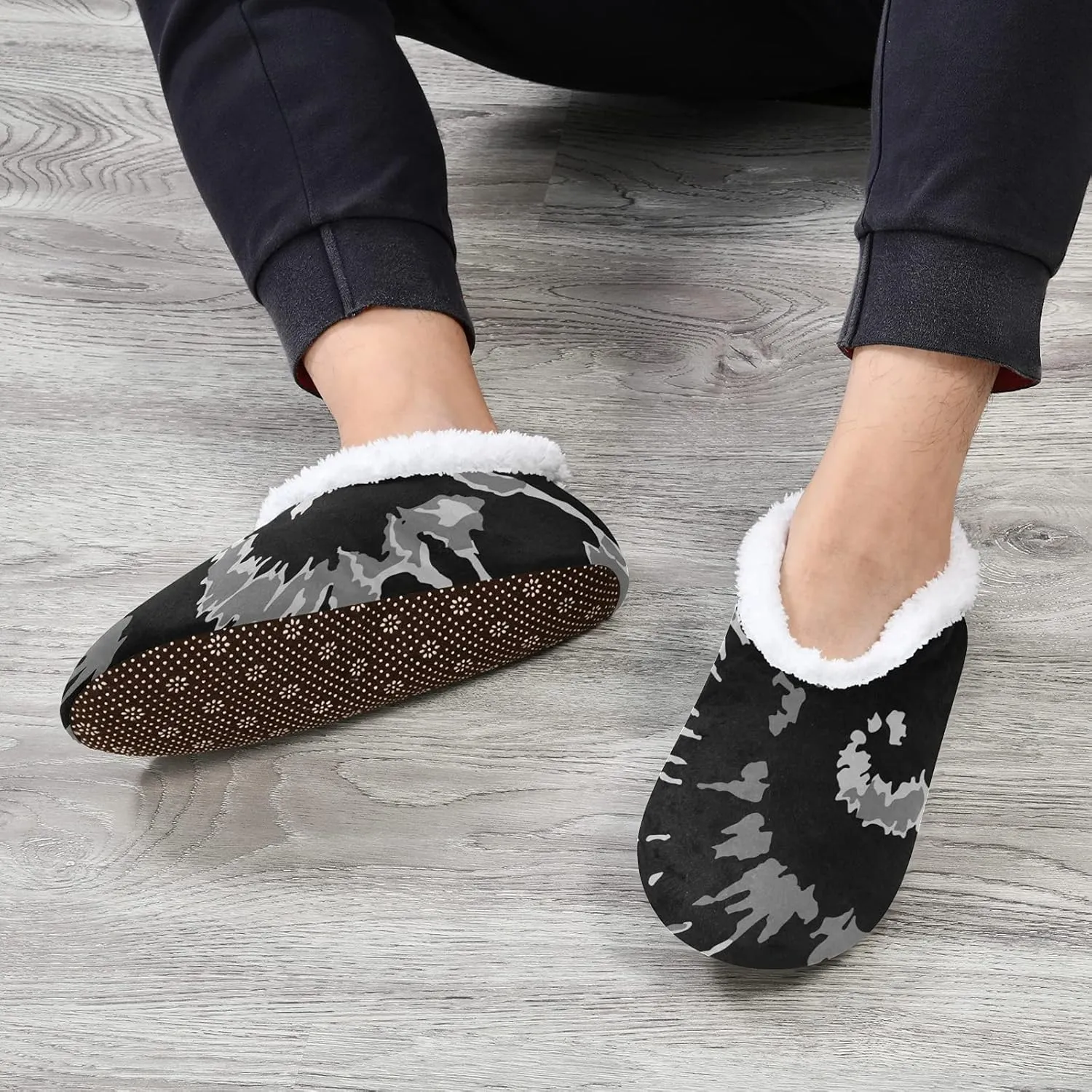 Poeticcity Unisex Fuzzy House Slippers, Warm Fur Lining Shoes, Non-Slip Memory Foam Slippers M-XXL