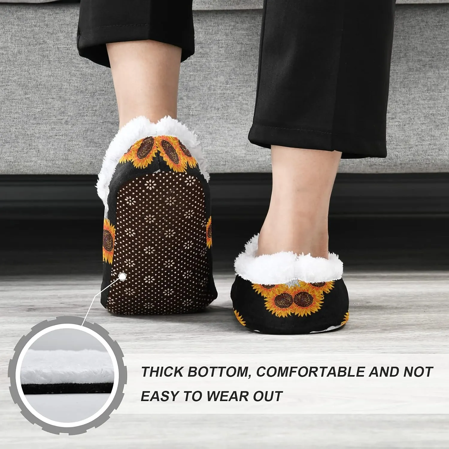 Poeticcity Unisex Fuzzy House Slippers, Warm Fur Lining Shoes, Non-Slip Memory Foam Slippers M-XXL