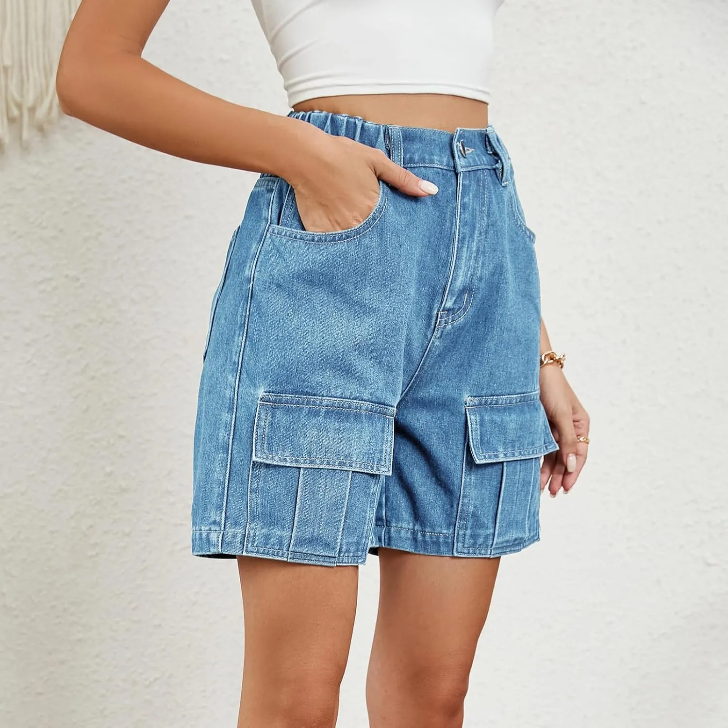 POHADON Womens 2025 Trendy High Waisted Denim Shorts Bermuda Shorts Baggy Y2K Cargo Shorts Casual Summer Jean Shorts Jorts