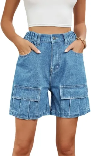 POHADON Womens 2025 Trendy High Waisted Denim Shorts Bermuda Shorts Baggy Y2K Cargo Shorts Casual Summer Jean Shorts Jorts