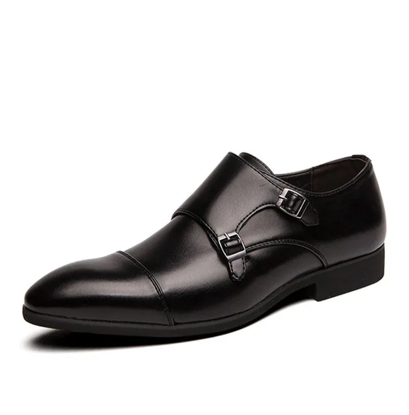 Pointed Toe Patchwork Buckle Leather Dress Shoes