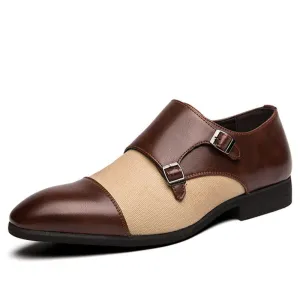 Pointed Toe Patchwork Buckle Leather Dress Shoes