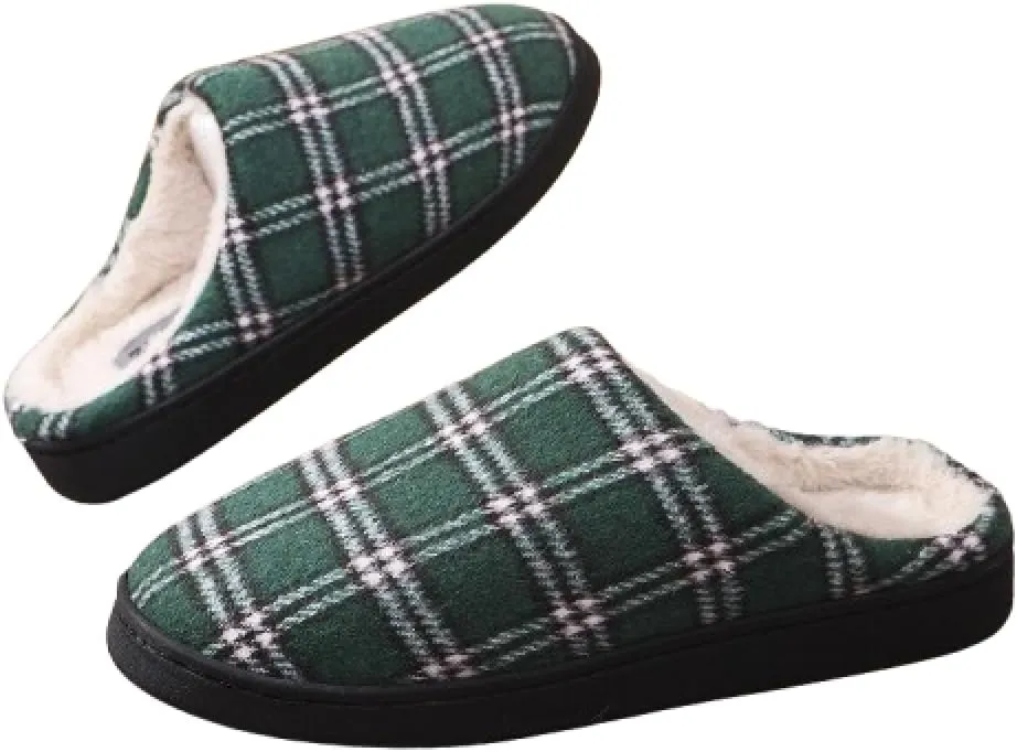 Premium Comfort Checker Plaid Grid Thermal Non Slip Men's Fuzzy House Slippers Inddor Soft Warm Shoes Cushion Sole
